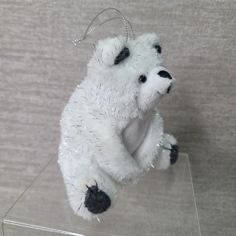 Target Polar Bear Christmas Ornaments Set of 2 White Tinsel Plush Retired Nice